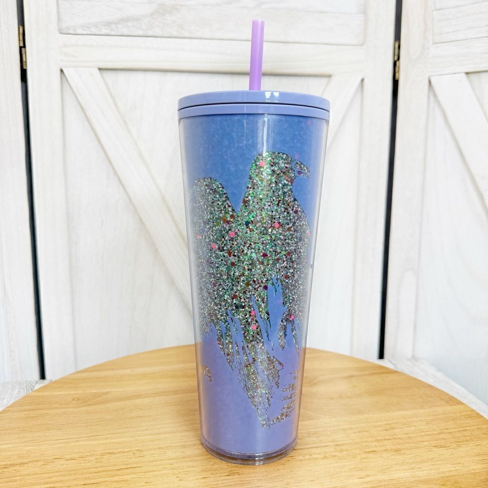 Starbucks Ravens Crows Sparkle Glow In The Dark Tumbler Cup Purple Halloween‎